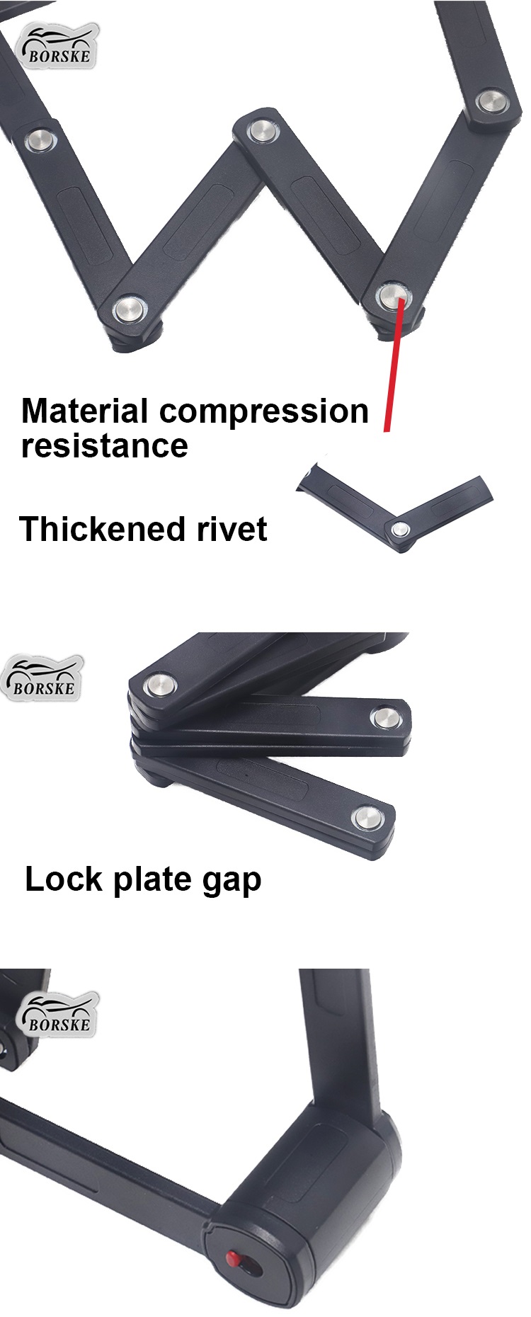 Borske Motorcycle Parts Factory Wholesale Universal Zinc Anti theft Lock Folding Lock 2