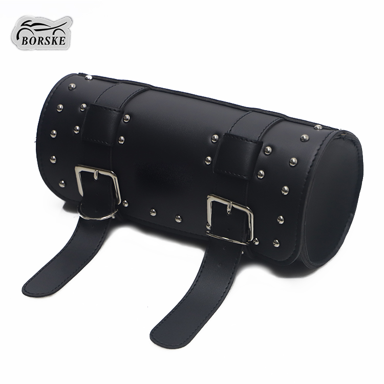 BORSKE Customized Motorcycle Accessories Black Leather Waterproof Motorcycle Tail Bag
