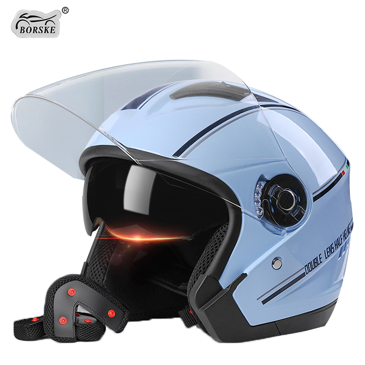 Borske classic ABS motorcycle helmet scooter with goggles